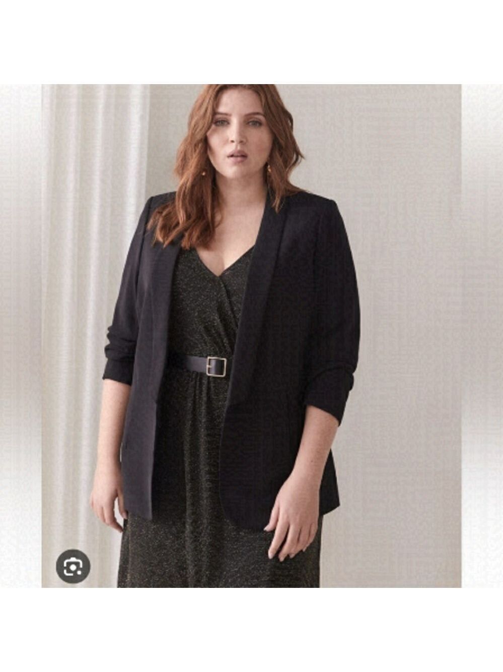 Addition Elle Black Shawl Collar Blazer Linen blend Sz US 22